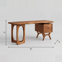 Wavy Slab Top Desk With Oval Leg Frame And Side Pedestal dimension diagram with width, height and depth