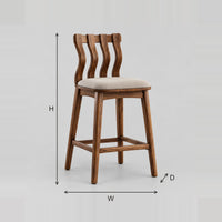 Wavy Slat Back Bar Stool With Padded Seat And Footrest dimension diagram with width, height and depth