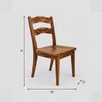 Wavy Slat Back Chair With Tapered Legs And Broad Seat dimension diagram with width, height and depth