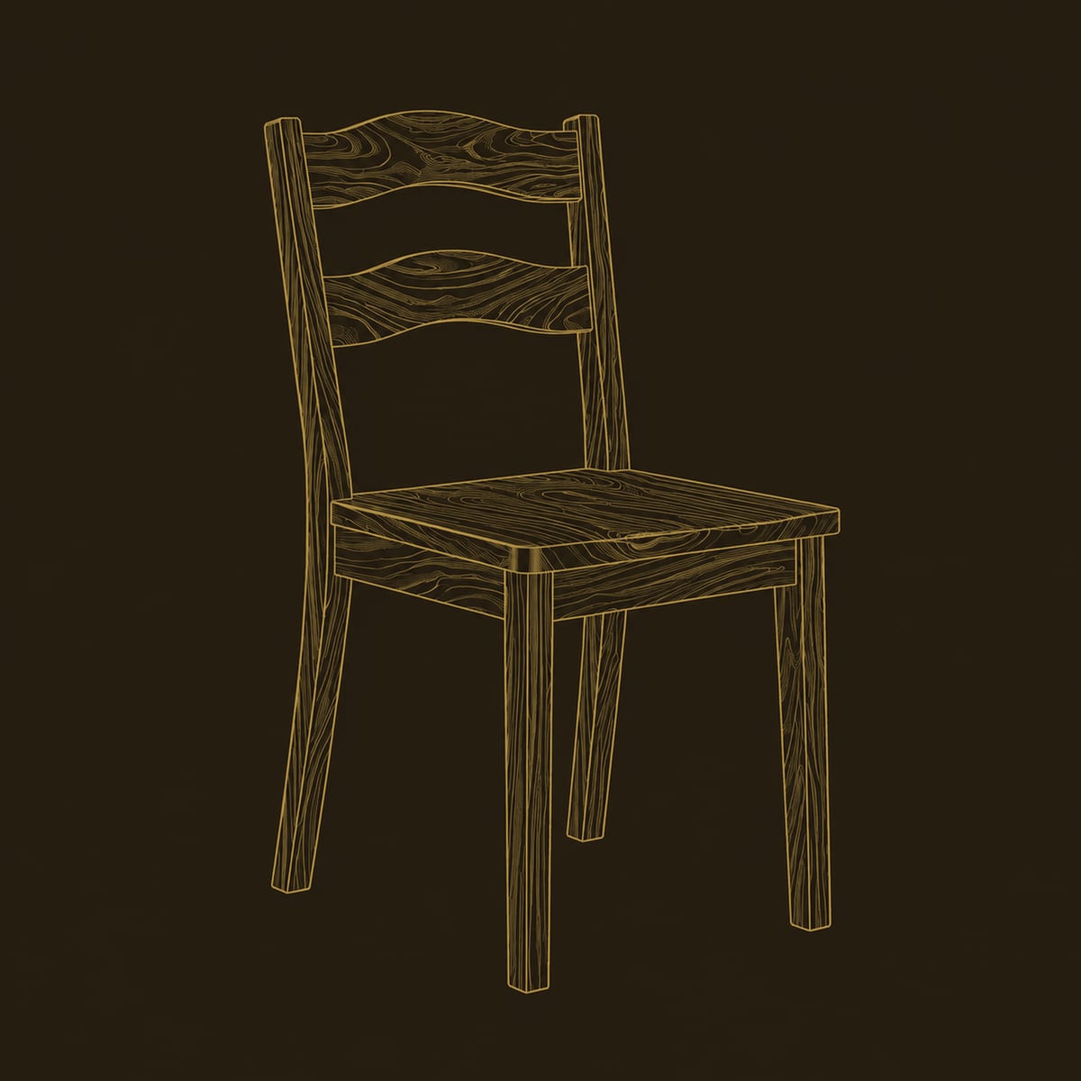 Wavy Slat Back Chair With Tapered Legs And Broad Seat dimension diagram