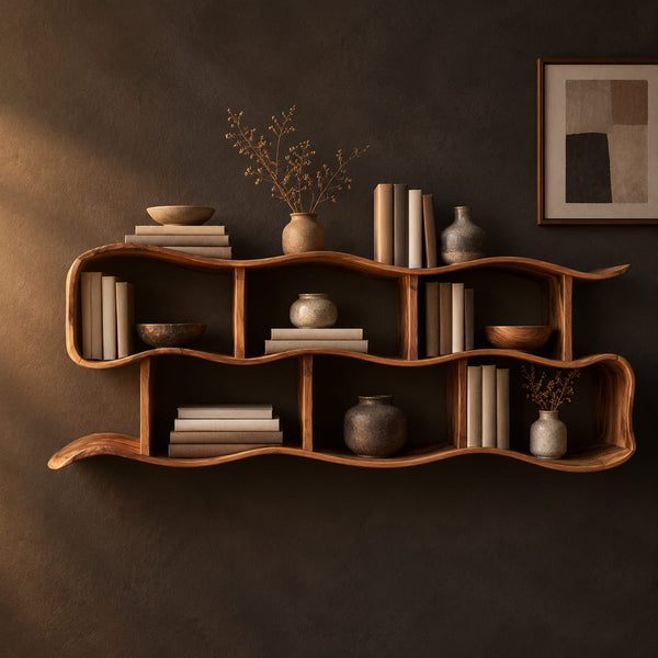 Wavy Wall Shelf With Two Rows Of Open Cubbies