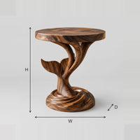 Whale Tail Sculpted Side Table With Round Top And Coiled Base dimension diagram with width, height and depth