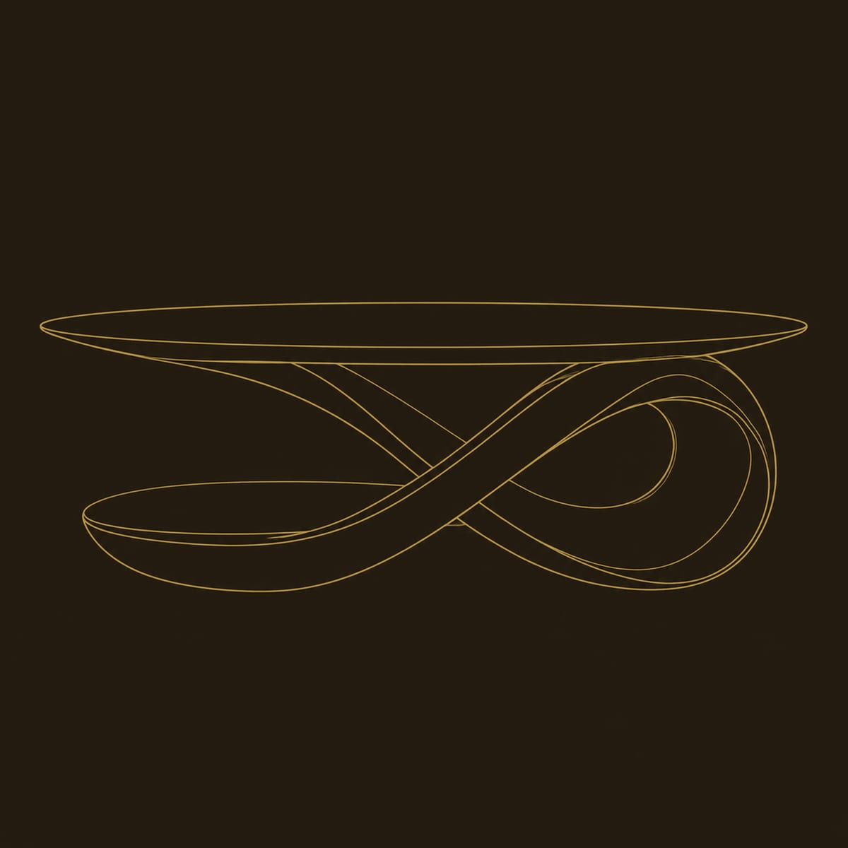 Wide Oval Top Coffee Table On A Swooping Ribbon Pedestal dimension diagram