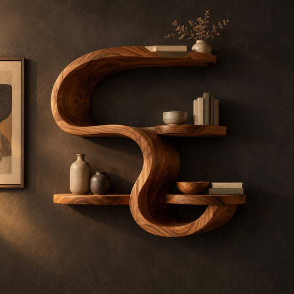 Winding Hooked Top Wall Shelf With Small Half Moon Ledges