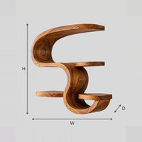 Winding Hooked Top Wall Shelf With Small Half Moon Ledges dimension diagram with width, height and depth