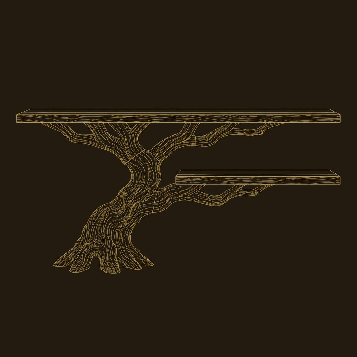 Windswept Root Trunk Console Table With One Offset Lower Shelf dimension diagram