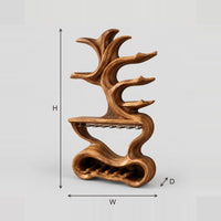 Wine Holder With Sculpted Branch Shelves And Hanging Stemware Rail dimension diagram with width, height and depth