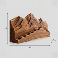 Wine Rack With Carved Mountain Peaks And Stepped Ridge Ledge dimension diagram with width, height and depth