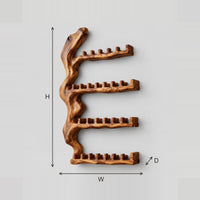Wine Rack With Gnarled Trunk Backbone And Four Notched Shelves dimension diagram with width, height and depth