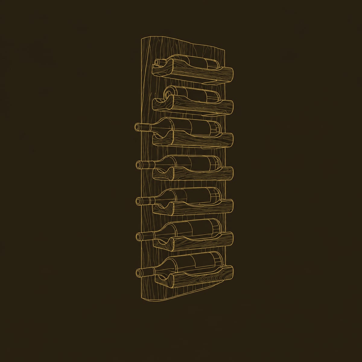 Wine Rack With Stacked Angled Cradle Arms On A Slab Back dimension diagram