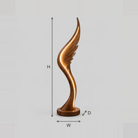 Wing Shaped Wood Floor Lamp With Warm Glowing Edge Line dimension diagram with width, height and depth