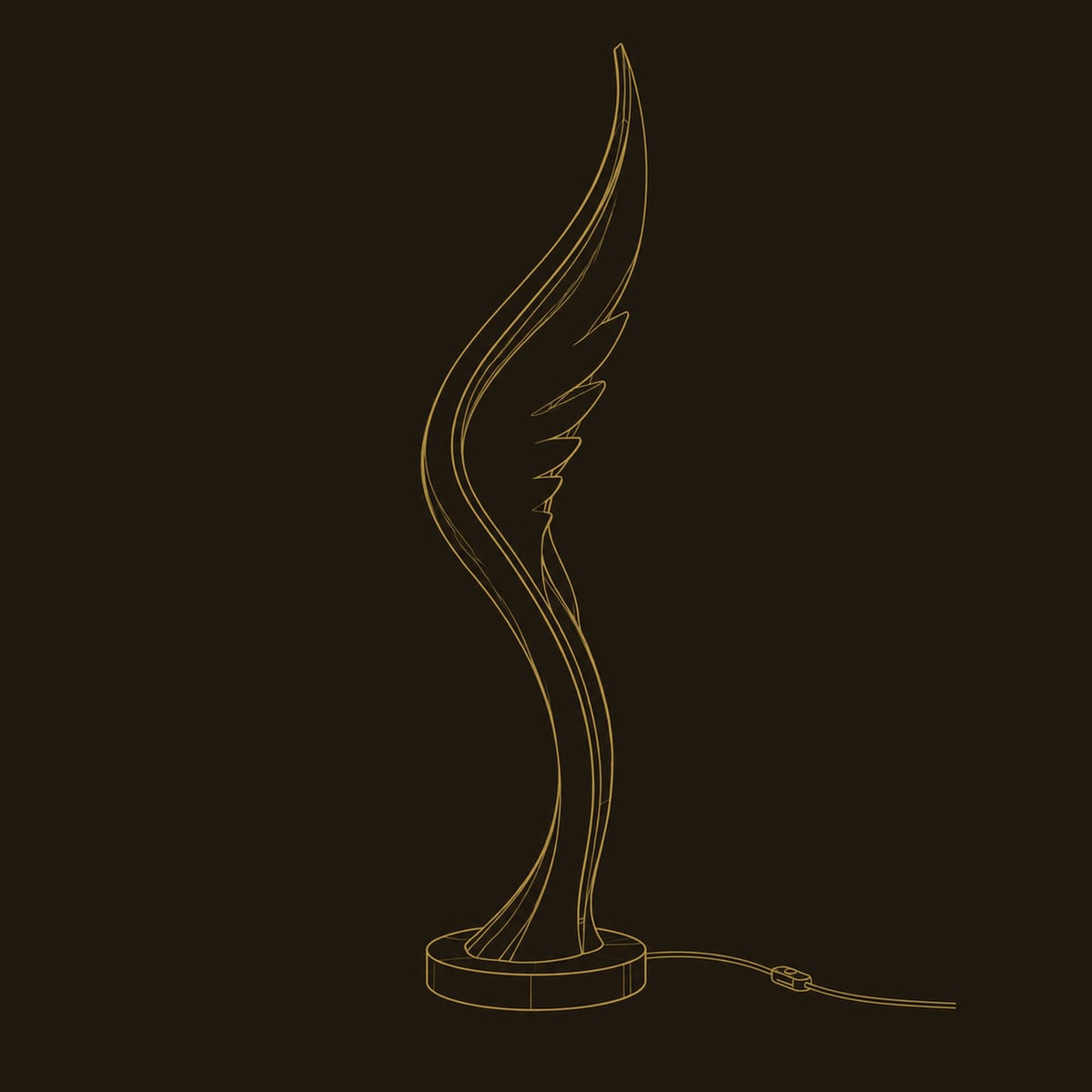 Wing Shaped Wood Floor Lamp With Warm Glowing Edge Line dimension diagram