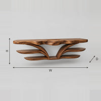 Winged Arm Bathroom Vanity With Wavy Edge Top And Shelves dimension diagram with width, height and depth
