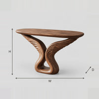 Winged Console Table Carved Feather Base Oval Top dimension diagram with width, height and depth