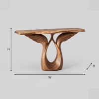 Winged Console Table With Open Teardrop Base dimension diagram with width, height and depth