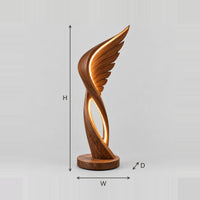 Winged Feather Floor Lamp With Glowing Oval Loop dimension diagram with width, height and depth
