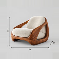 Wood Shell Lounge Chair With Sweeping Arm And Soft Cushions dimension diagram with width, height and depth