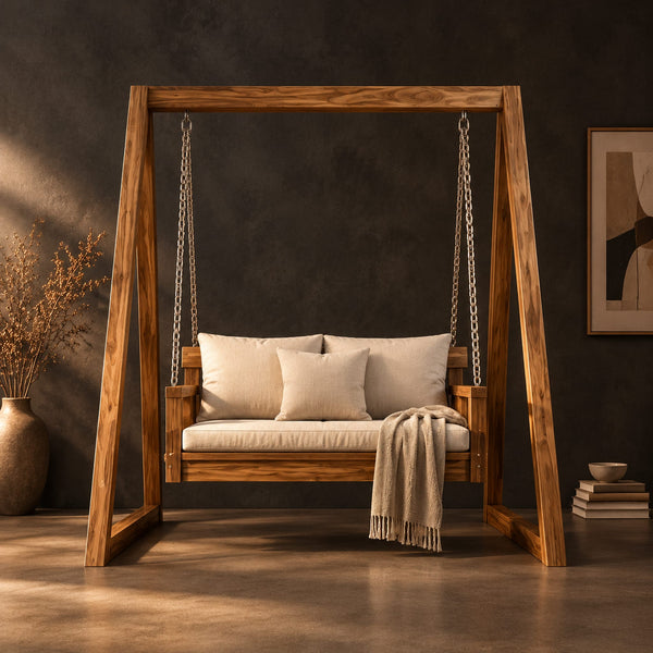 Wooden A Frame Swing With Deep Bench Seat And Wide Arms