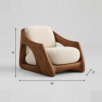 Wooden Lounge Chair With Cutout Sides And Cream Cushions dimension diagram with width, height and depth