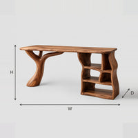 Writing Desk With A Branch Shaped Leg And Open Shelf Pedestal dimension diagram with width, height and depth