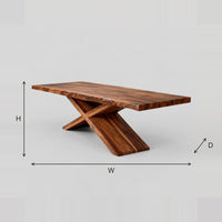 X Base Dining Table With Thick Rectangular Top dimension diagram with width, height and depth