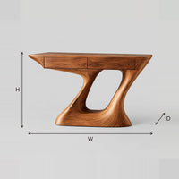 Z Base Console Table With An Angular Top And Two Front Panels dimension diagram with width, height and depth