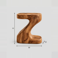Z Shaped Sculpted Side Table With Thick Top And Wide Foot dimension diagram with width, height and depth