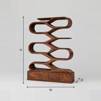 Zigzag Loop Bookshelf With Open Oval Cubbies On A Wide Base dimension diagram with width, height and depth