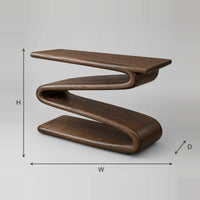 Zigzag Ribbon Console Table With A Continuous Z Shaped Base dimension diagram with width, height and depth