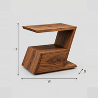 Zigzag Side Table With Angled Top And Open Book Niche dimension diagram with width, height and depth
