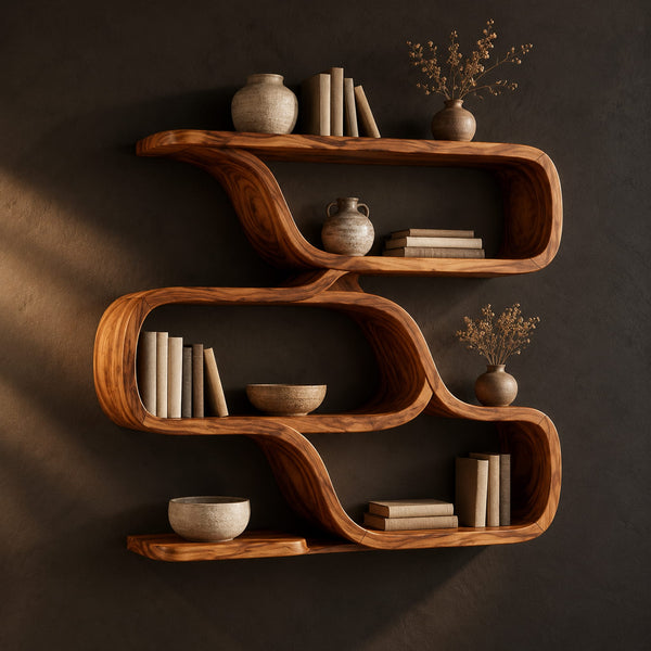 Zigzag Wall Shelf With Three Wide Open Loops And Flat Ledges